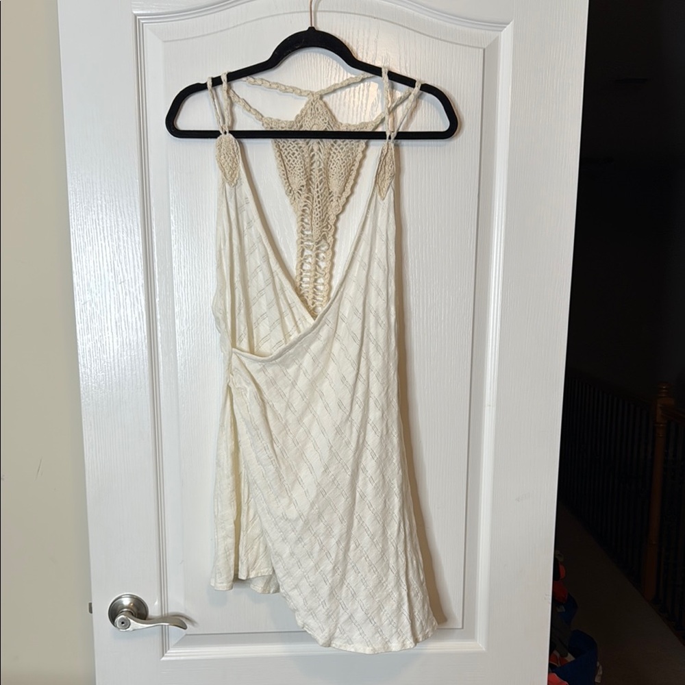 Free People Faux Wrap Mini Dress Crochet Back Ivory Medium